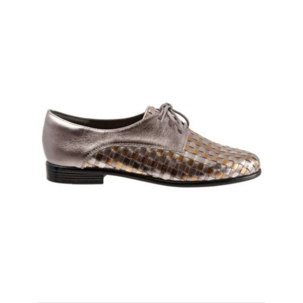 TROTTERS Metallic Silver Gold Woven Lizzie Round Toe Oxford Heels 10 N Lace Up